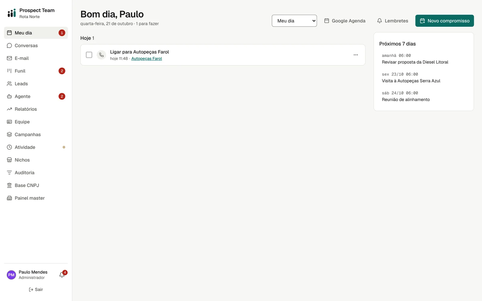 Meu dia com tarefas atrasadas e próximos compromissos